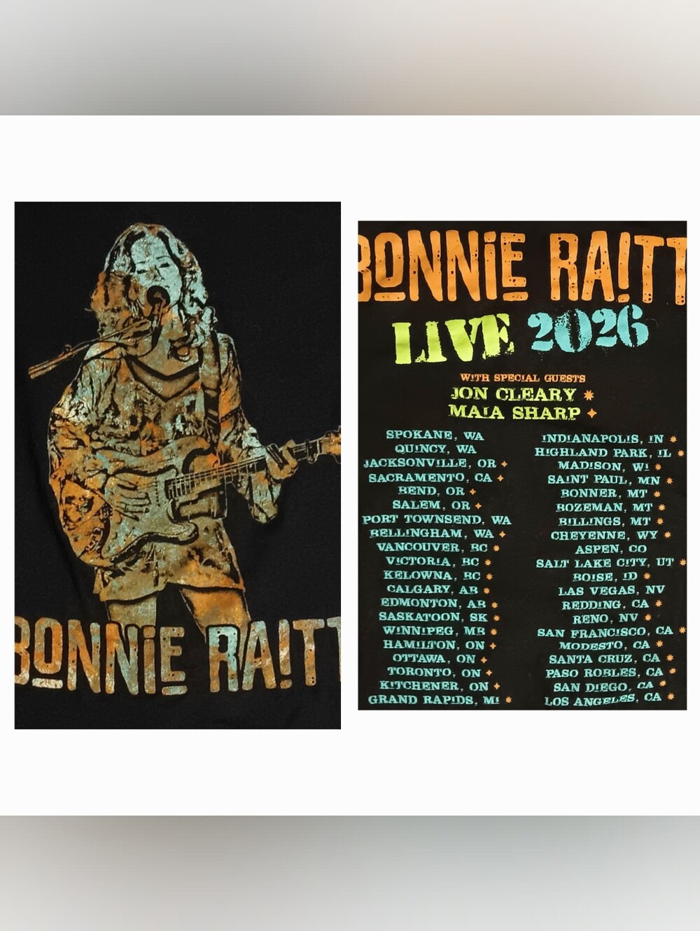 Bonnie Raitt Live 2026 t-shirt concert blues guitar rock country